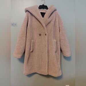 Lucky Brand Beige Teddy Sherpa Coat Faux Fur Hooded Jacket Winter Warm XL Nice!